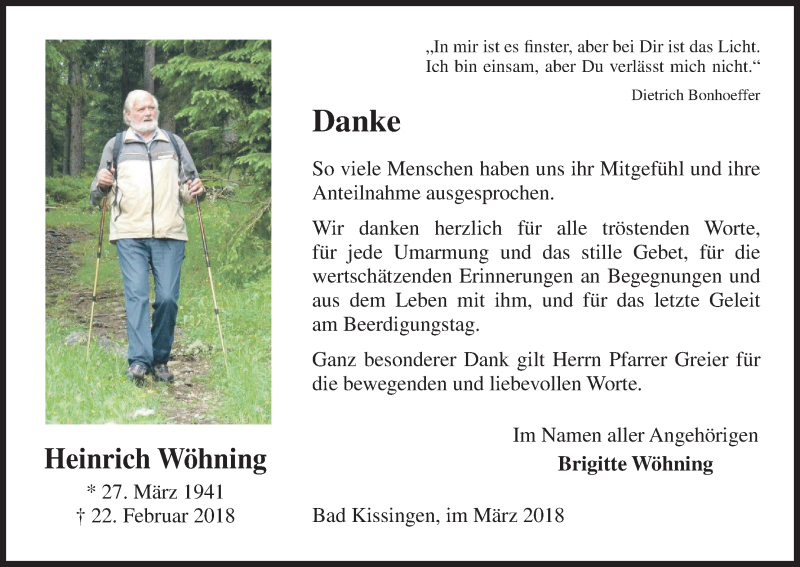  Traueranzeige für Heinrich Wöhning vom 14.03.2018 aus MGO