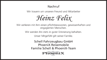 Anzeige von Heinz Felix von MGO