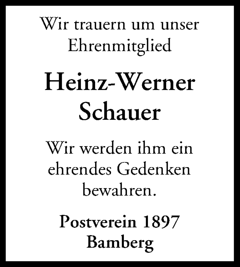  Traueranzeige für Heinz-Werner Schauer vom 03.03.2018 aus MGO