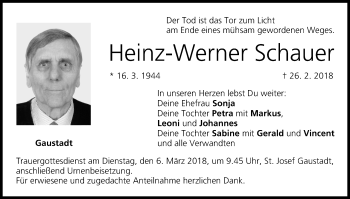 Anzeige von Heinz-Werner Schauer von MGO
