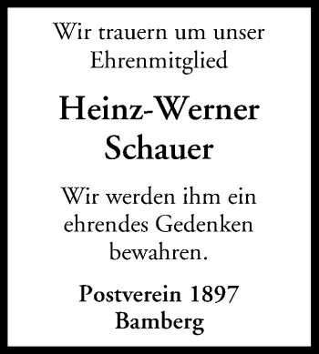 Anzeige von Heinz-Werner Schauer von MGO