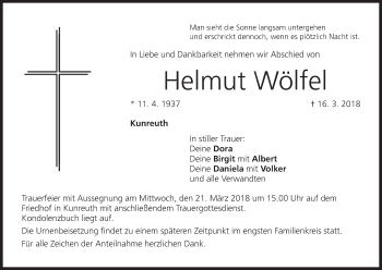 Anzeige von Helmut Wölfel von MGO
