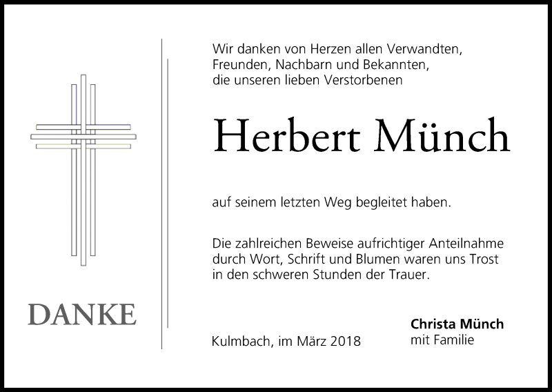  Traueranzeige für Herbert Münch vom 24.03.2018 aus MGO