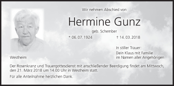 Anzeige von Hermine Gunz von MGO