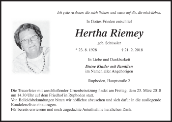 Anzeige von Hertha Riemey von MGO