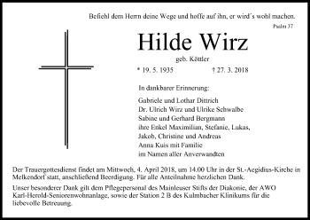 Anzeige von Hilde Wirz von MGO
