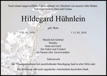 Anzeige von Hildegard Hühnlein von MGO