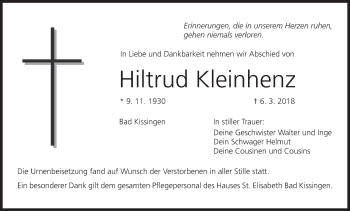 Anzeige von Hiltrud Kleinhenz von MGO