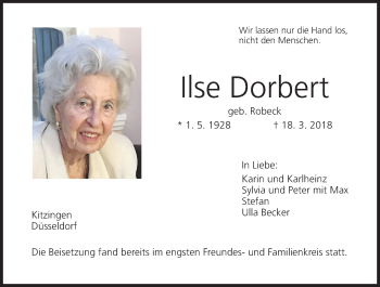 Anzeige von Ilse Dorbert von MGO