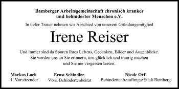 Anzeige von Irene Reiser von MGO