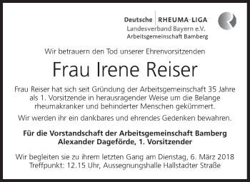 Anzeige von Irene Reiser von MGO