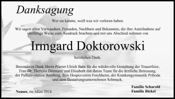 Anzeige von Irmgard Doktorowski von MGO