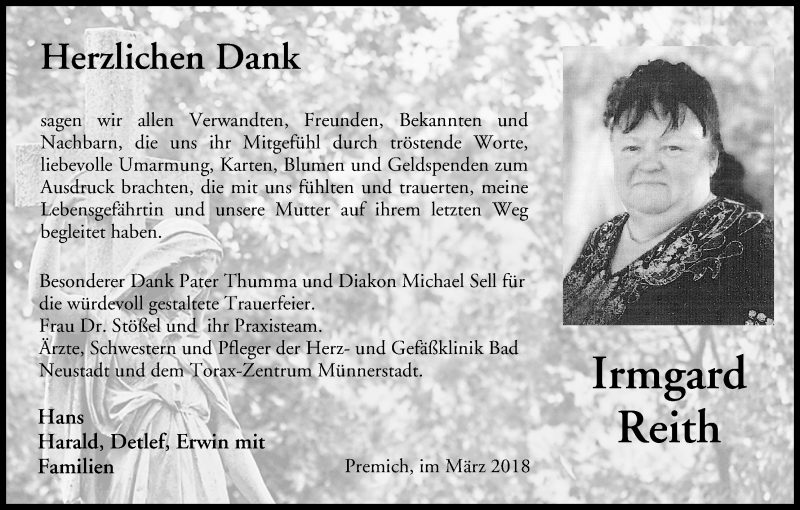  Traueranzeige für Irmgard Reith vom 24.03.2018 aus MGO