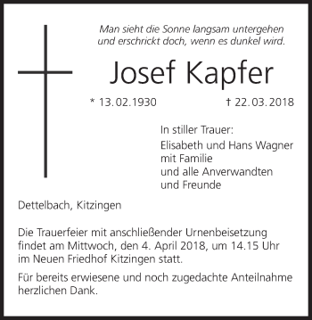 Anzeige von Josef Kapfer von MGO