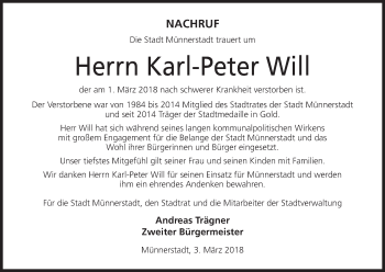 Anzeige von Karl-Peter Will von MGO