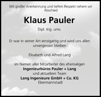 Anzeige von Klaus Pauler von MGO
