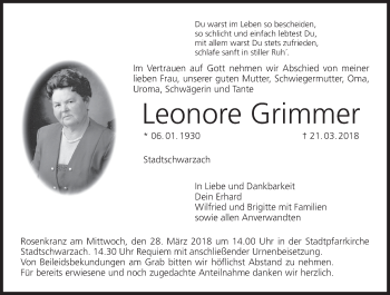 Anzeige von Leonore Grimmer von MGO