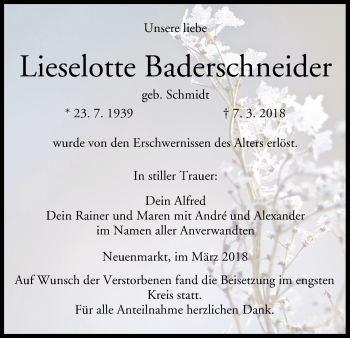 Anzeige von Lieselotte Baderschneider von MGO