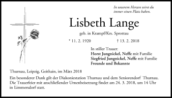 Anzeige von Lisbeth Lange von MGO