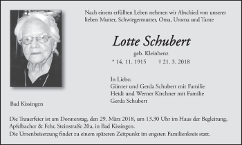 Anzeige von Lotte Schubert von MGO