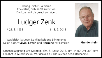 Anzeige von Ludger Zenk von MGO
