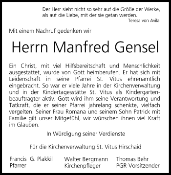 Anzeige von Manfred Gensel von MGO