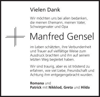 Anzeige von Manfred Gensel von MGO