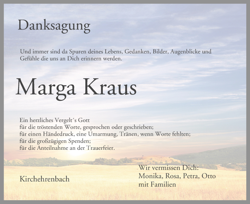  Traueranzeige für Marga Kraus vom 01.03.2018 aus MGO