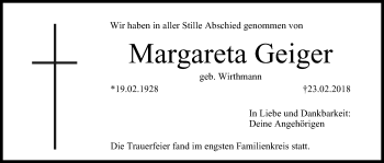 Anzeige von Margareta Geiger von MGO