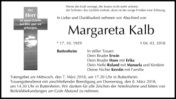 Anzeige von Margareta Kalb von MGO