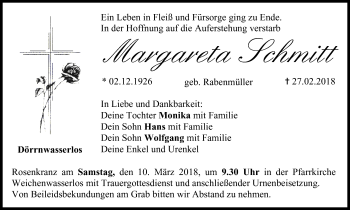 Anzeige von Margareta Schmitt von MGO