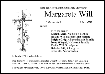 Anzeige von Margareta Will von MGO
