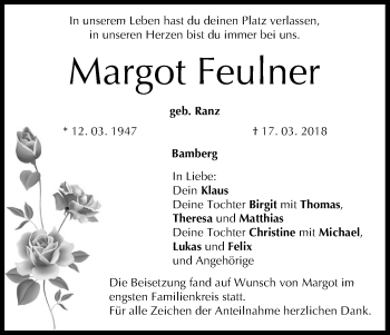 Anzeige von Margot Feulner von MGO