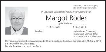 Anzeige von Margot Röder von MGO