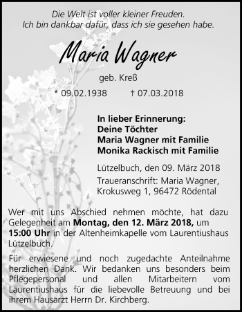 Anzeige von Maria Wagner von MGO