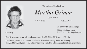Anzeige von Martha Grimm von MGO