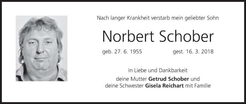  Traueranzeige für Norbert Schober vom 22.03.2018 aus MGO