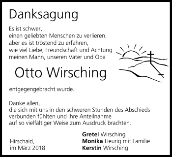 Anzeige von Otto Wirsching von MGO