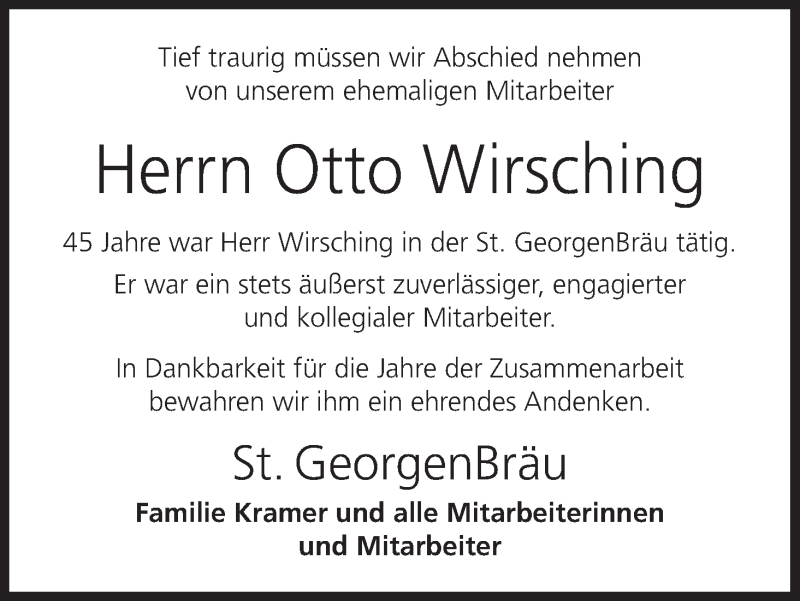  Traueranzeige für Otto Wirsching vom 02.03.2018 aus MGO