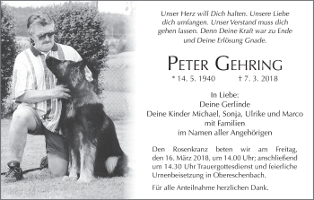 Anzeige von Peter Gehring von MGO