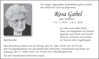 Anzeige von Rosa Gabel von MGO