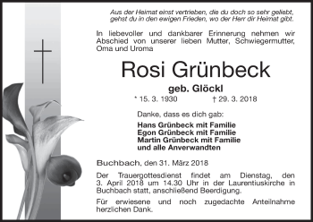Anzeige von Rosi Grünbeck von MGO