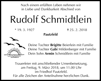 Anzeige von Rudolf Schmidtlein von MGO