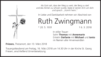 Anzeige von Ruth Zwingmann von MGO