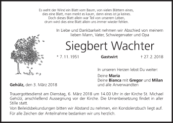 Anzeige von Siegbert Wachter von MGO