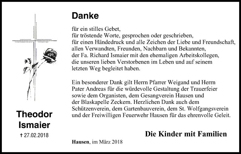  Traueranzeige für Theodor Ismaier vom 10.03.2018 aus MGO