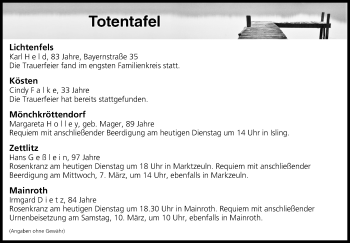 Anzeige von Totentafel vom 06.03.2018 von MGO
