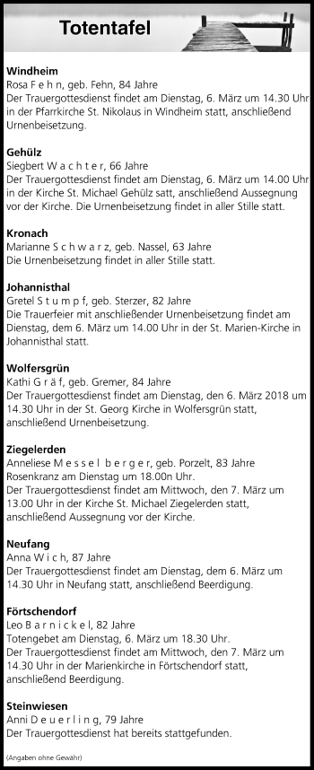 Anzeige von Totentafel vom 06.03.2018 von MGO