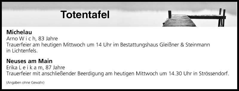  Traueranzeige für Totentafel vom 07.03.2018 vom 07.03.2018 aus MGO