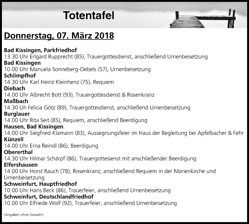  Traueranzeige für Totentafel vom 08.03.2018 vom 08.03.2018 aus MGO